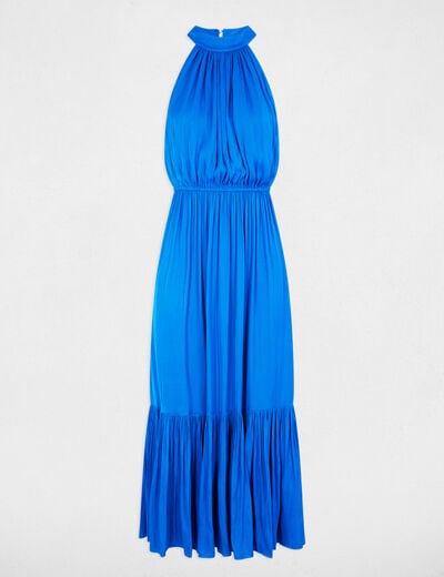 Robe longue évasée fluide bleu electrique femme