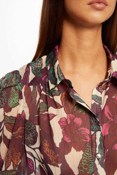 Chemise manches longues imprimé végétal multico femme
