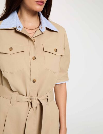 Robe courte col &agrave; revers beige femme