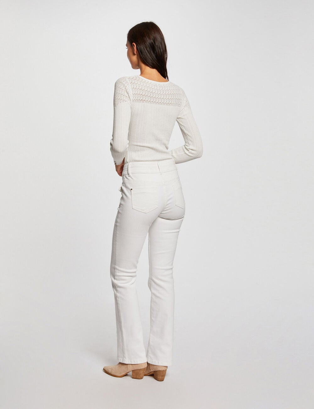 Jeans bootcut poches &agrave; rabat ivoire femme