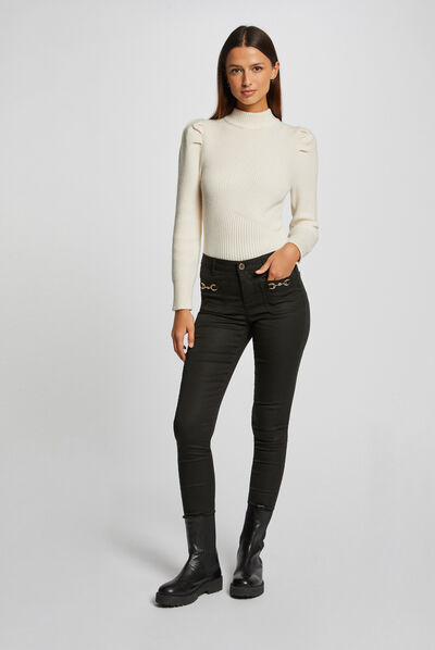 Pantalon skinny à ornements métalliques noir femme