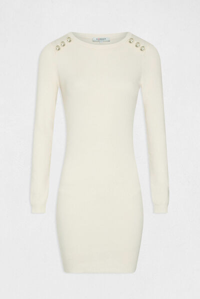 Robe pull ajustée manches longues ivoire femme