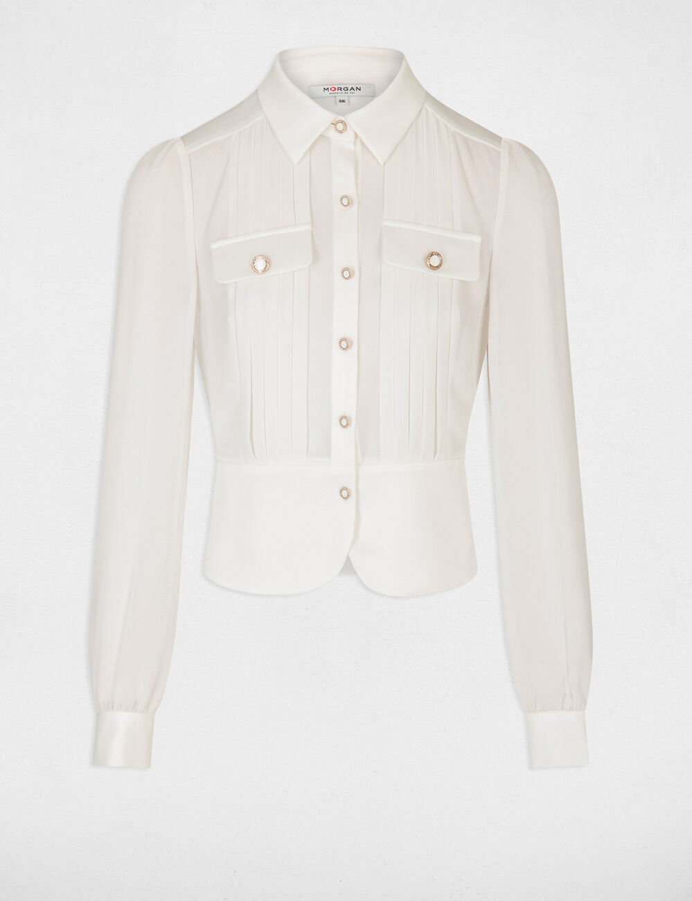 Chemise satin&eacute;e cintr&eacute;e ivoire femme