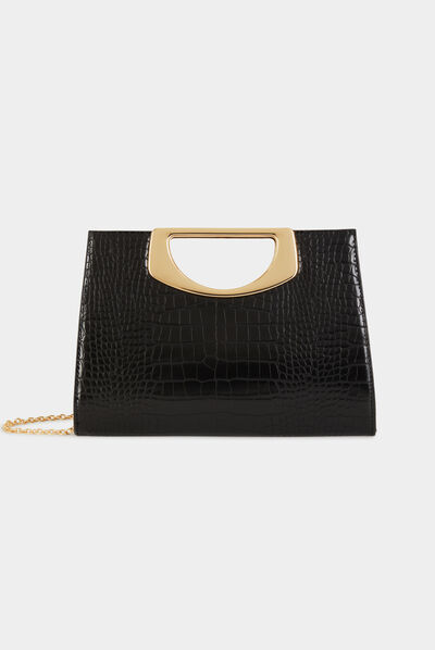 Sac pochette aspect croco noir femme