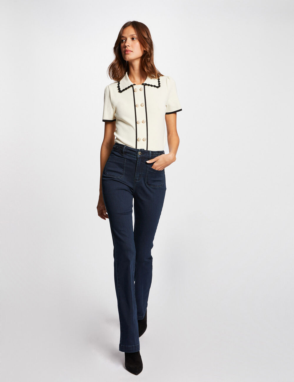 Jeans bootcut avec d&eacute;tails tress&eacute;s jean brut femme