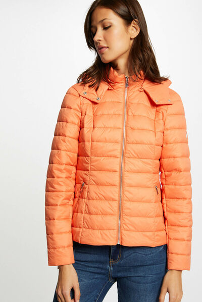 Doudoune droite à capuche orange femme