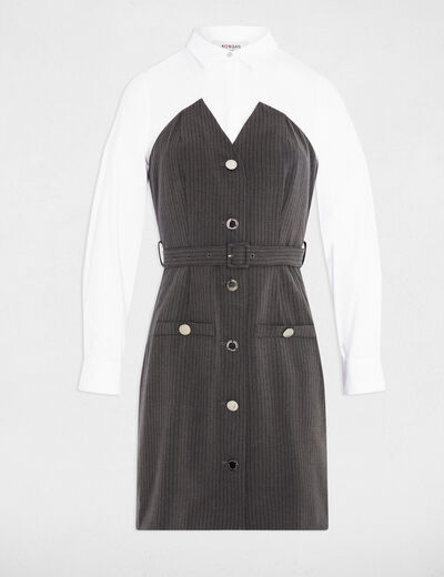 Robe fluide col à revers gris moyen femme