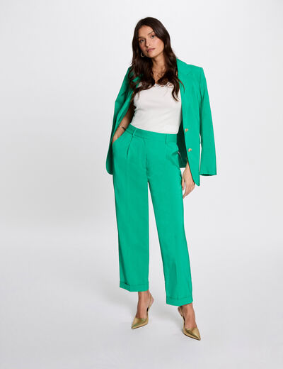 Pantalon droit à pinces vert émeraude femme