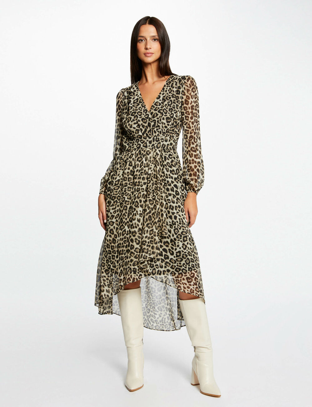 Robe midi portefeuille imprim&eacute; l&eacute;opard multico femme