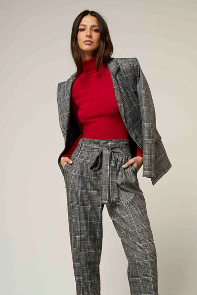 Veste tailleur city droite à carreaux gris moyen femme