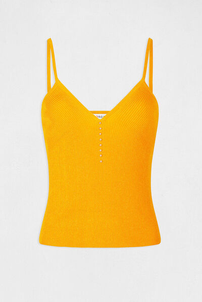 Débardeur pull col en V avec perles orange femme