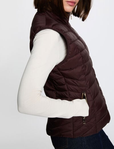 Doudoune sans manches col montant marron fonc&eacute; femme