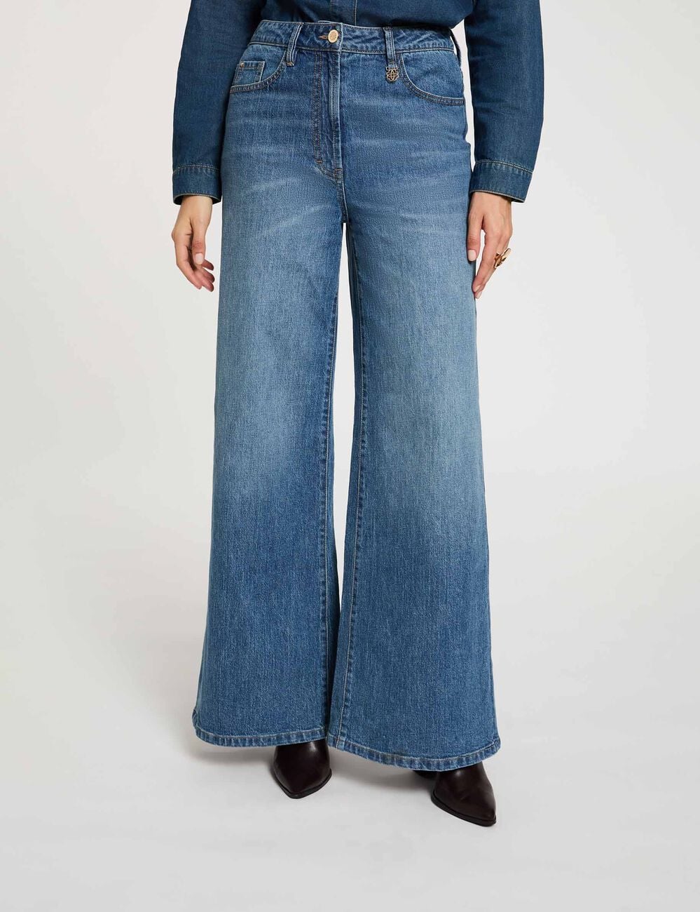 Jean large taille haute denim stone femme