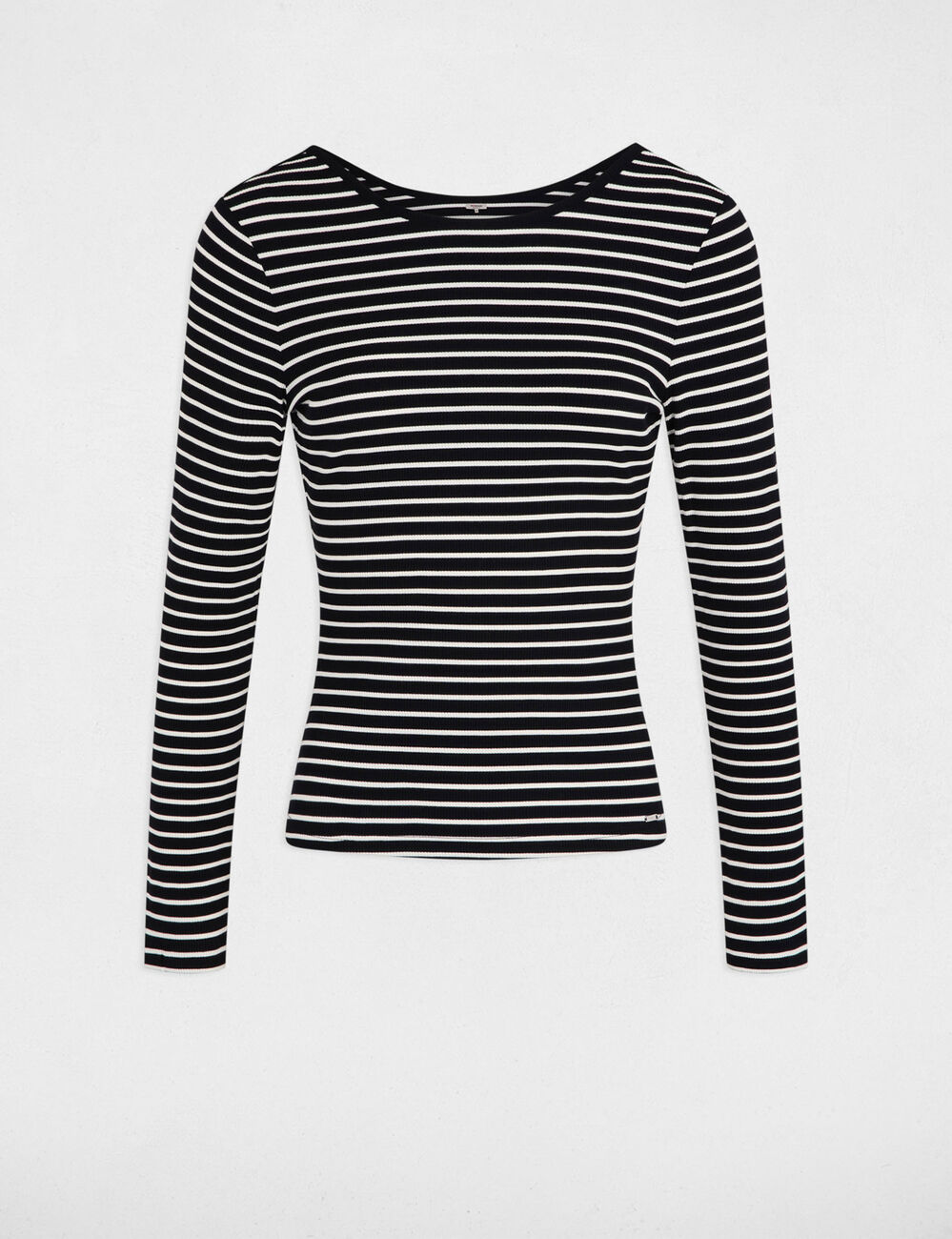 T-shirt manches longues rayé noir femme