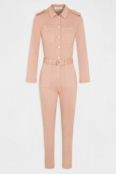 Combinaison droite ceinturée vieux rose femme