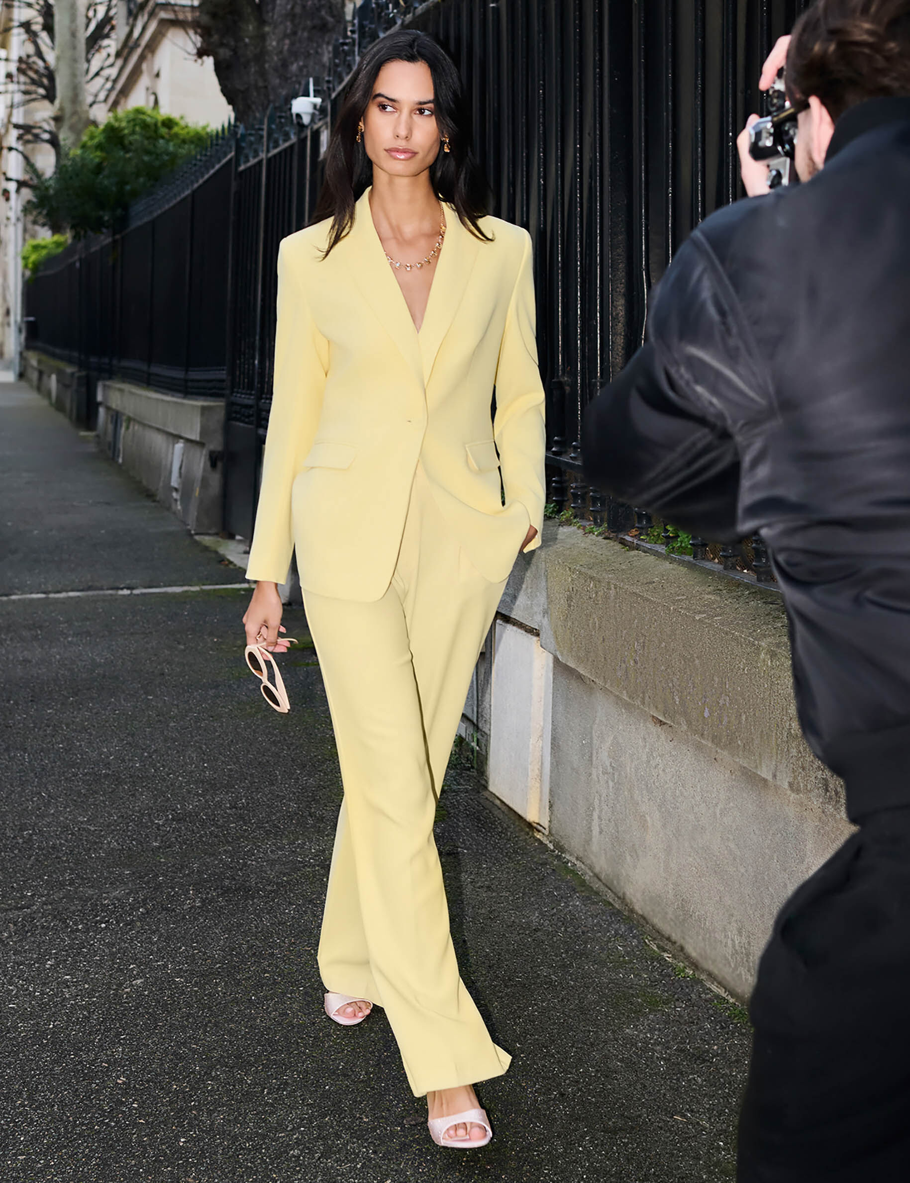 Veste col tailleur jaune femme
