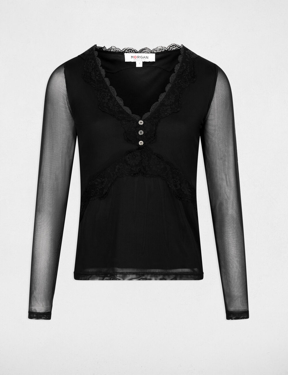 Top dentelle col v noir femme
