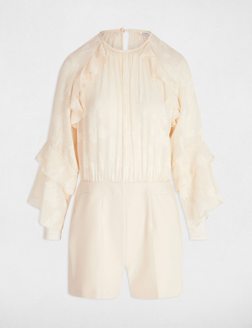 Combishort &agrave; volants creme femme