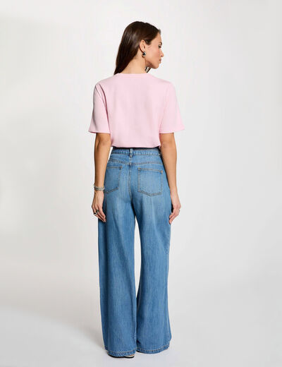 Pantalon large taille haute denim stone femme