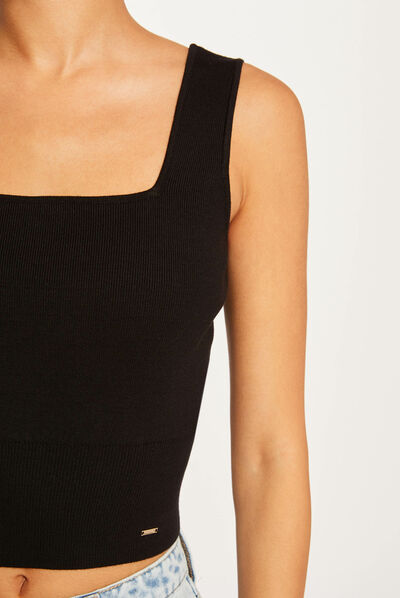 Débardeur pull bretelles larges noir femme