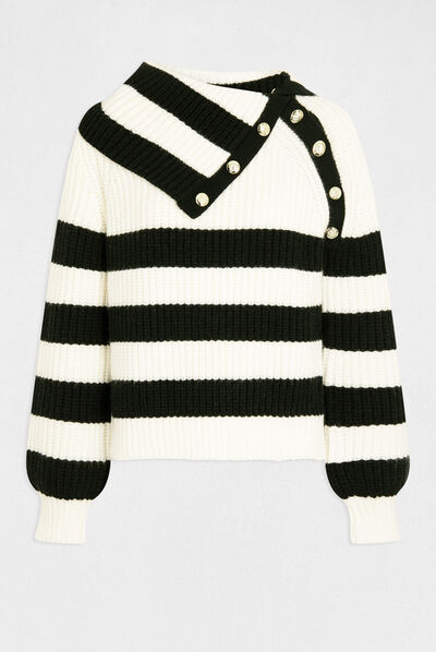 Pull manches longues à rayures ivoire femme