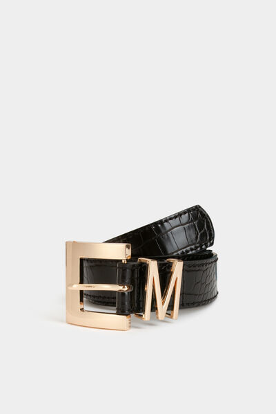Ceinture passant M aspect croco noir femme