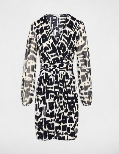 Robe courte col v multicolore femme