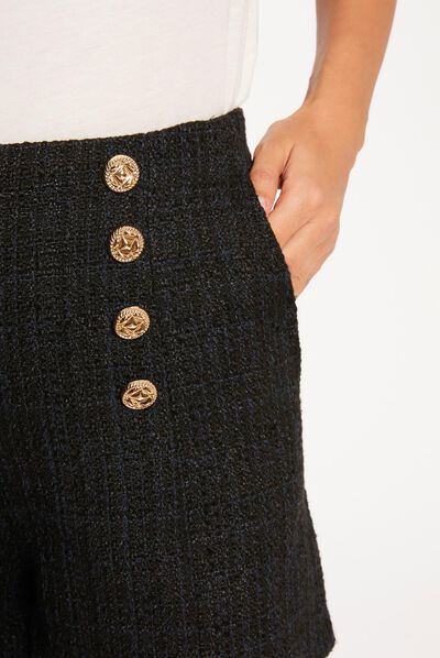 Short droit taille haute à pont marine femme