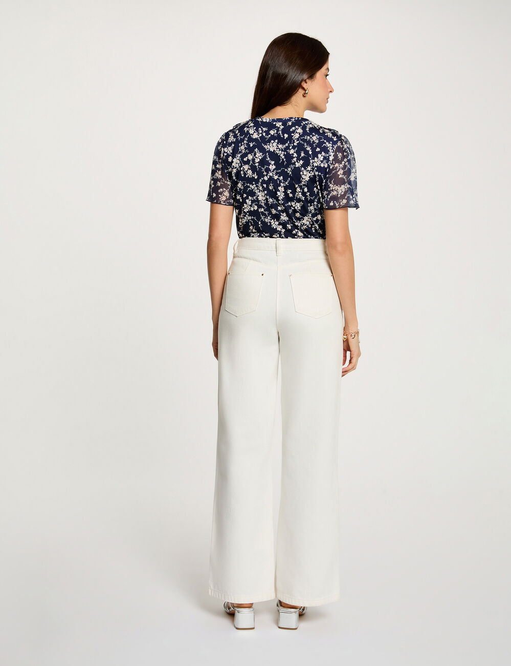 Chemise voile col v bleu marine femme