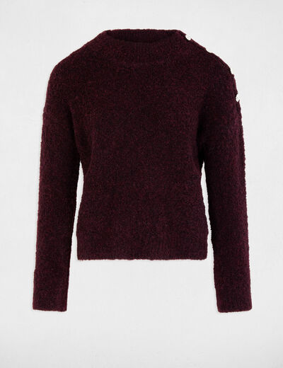 Pull col montant et boutons prune femme