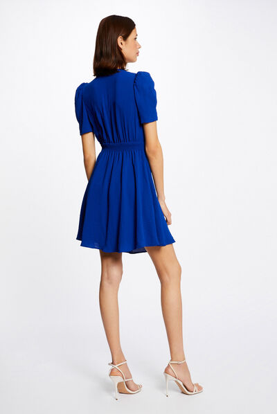 Robe évasée avec col cache-coeur bleu electrique femme