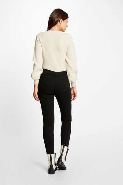 Gilet manches longues à col en V beige femme