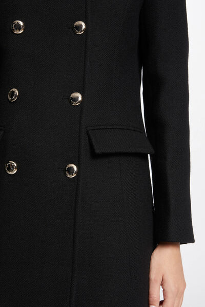 Manteau long double boutonnage noir femme