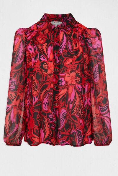 Chemise manches longues imprimé végétal multico femme