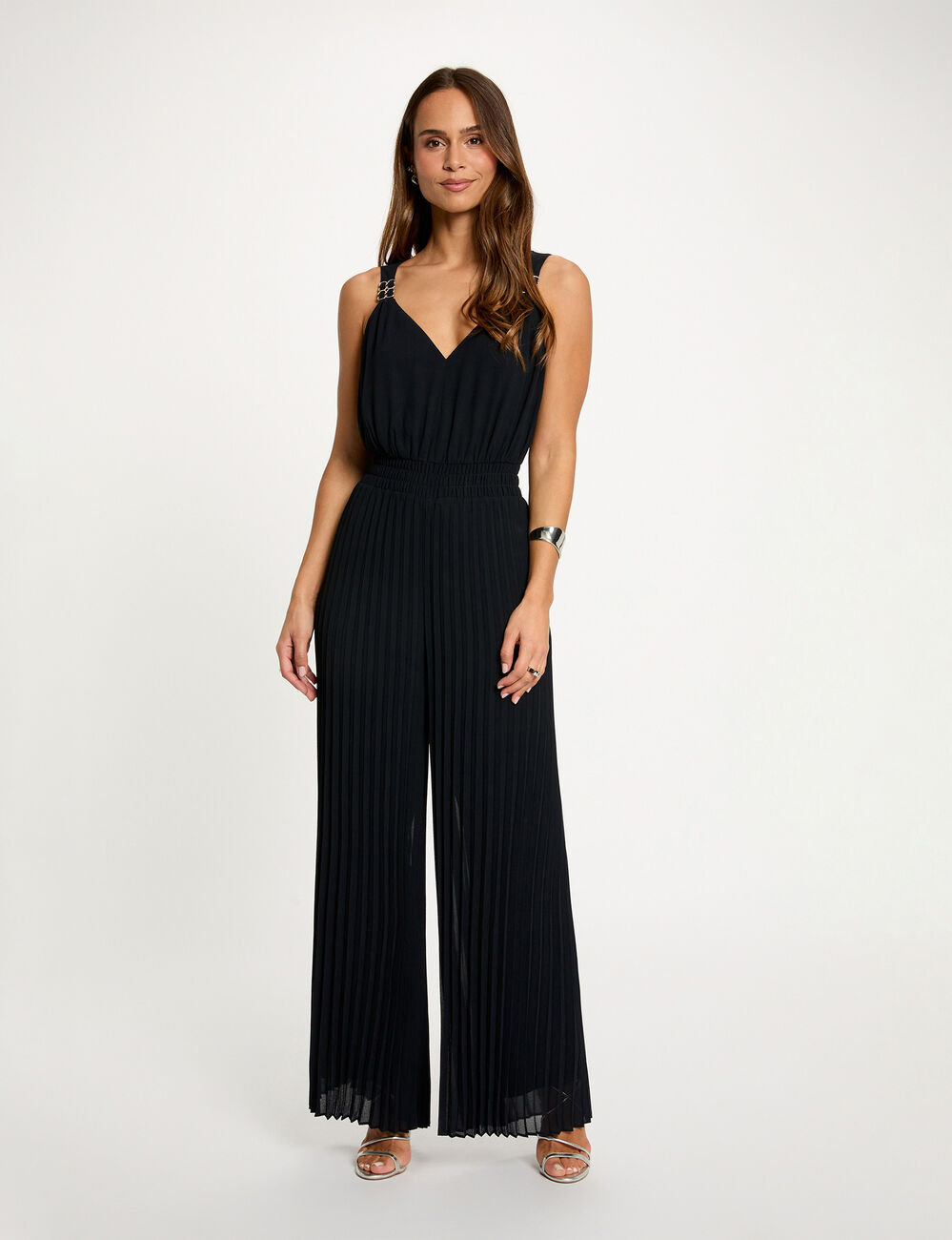 Combinaison jambes pliss&eacute;es bleu marine femme