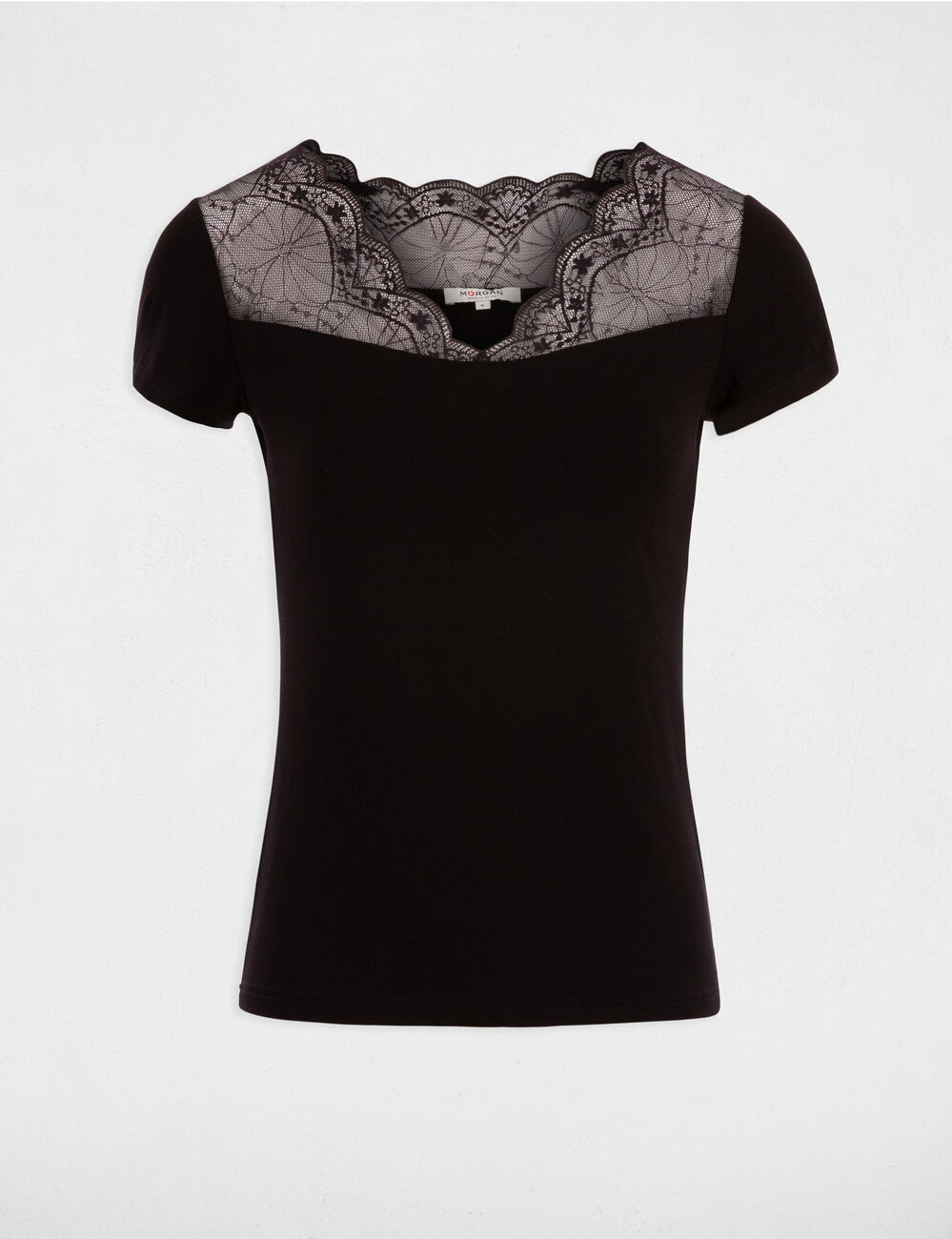 T-shirt ajust&eacute; avec empi&egrave;cement dentelle noir femme