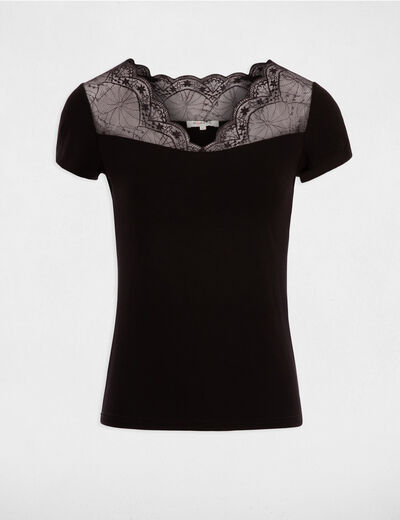 T-shirt ajust&eacute; avec empi&egrave;cement dentelle noir femme