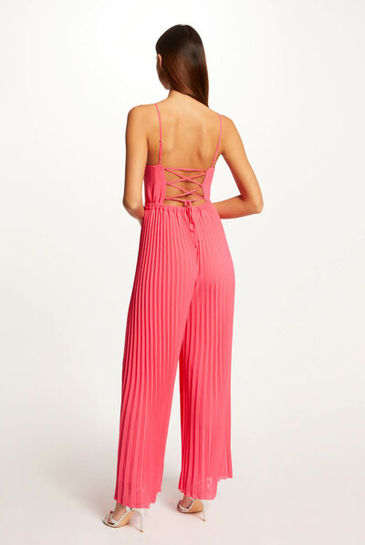 Combinaison large plissée avec dos nu rose femme