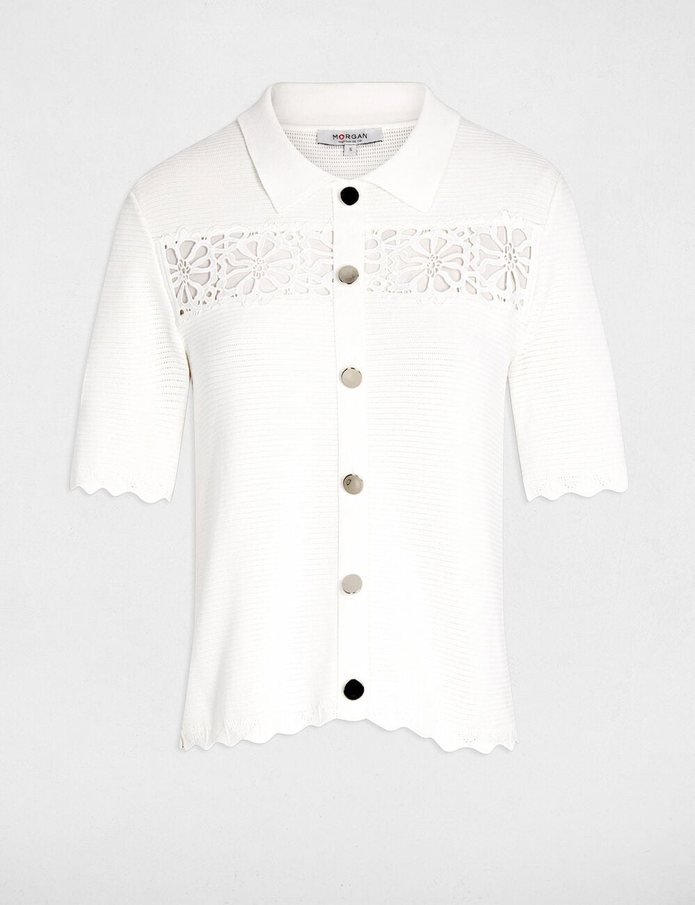 Pull ajour&eacute; brod&eacute; blanc femme