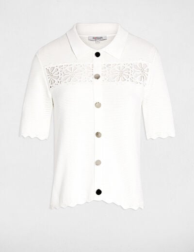 Pull ajour&eacute; brod&eacute; blanc femme