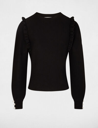 Pull manches longues volants noir femme