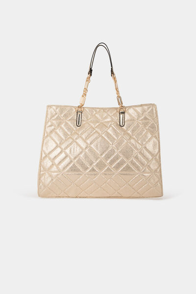 Sac cabas matelassé métallisé dore femme