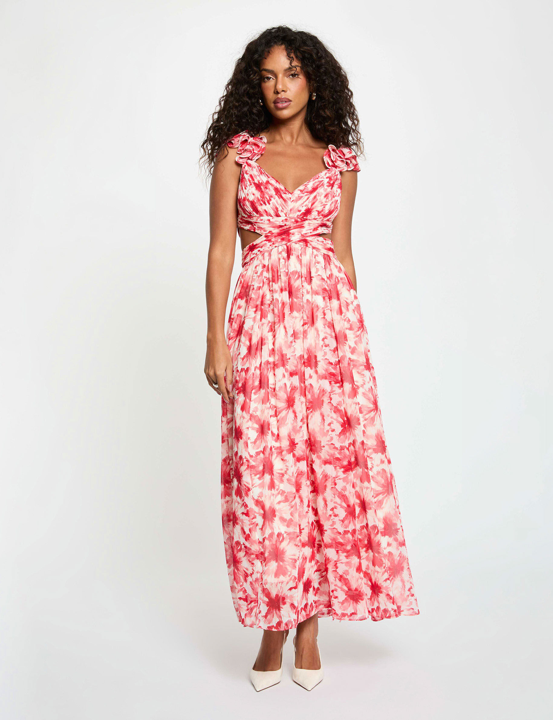 Robe longue florale évasée femme