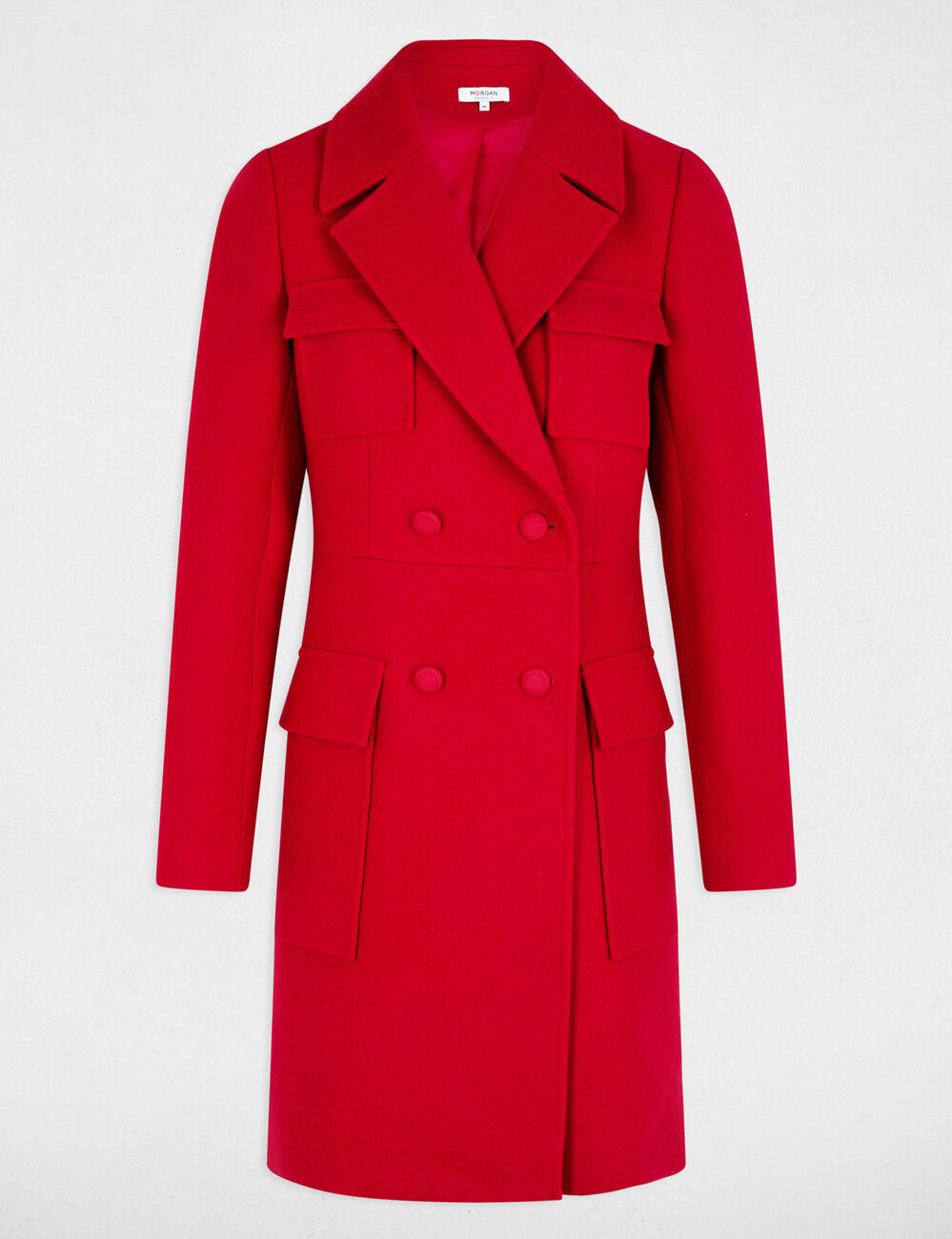 Manteau long boutonné rouge femme