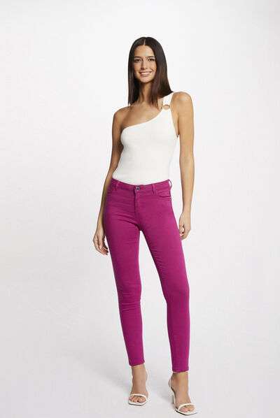 Pantalon skinny taille basse framboise femme