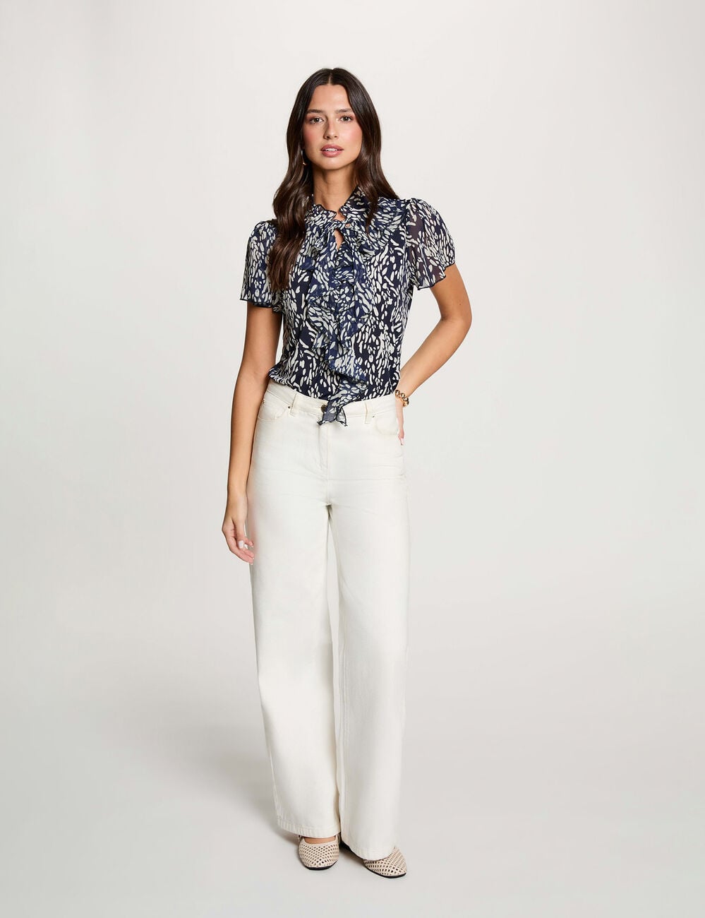 Chemise col v transparente bleu marine femme