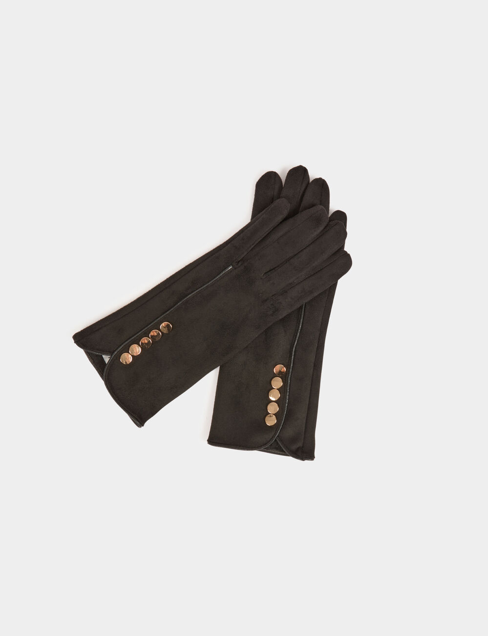 Gants su&eacute;dine boutons noir femme