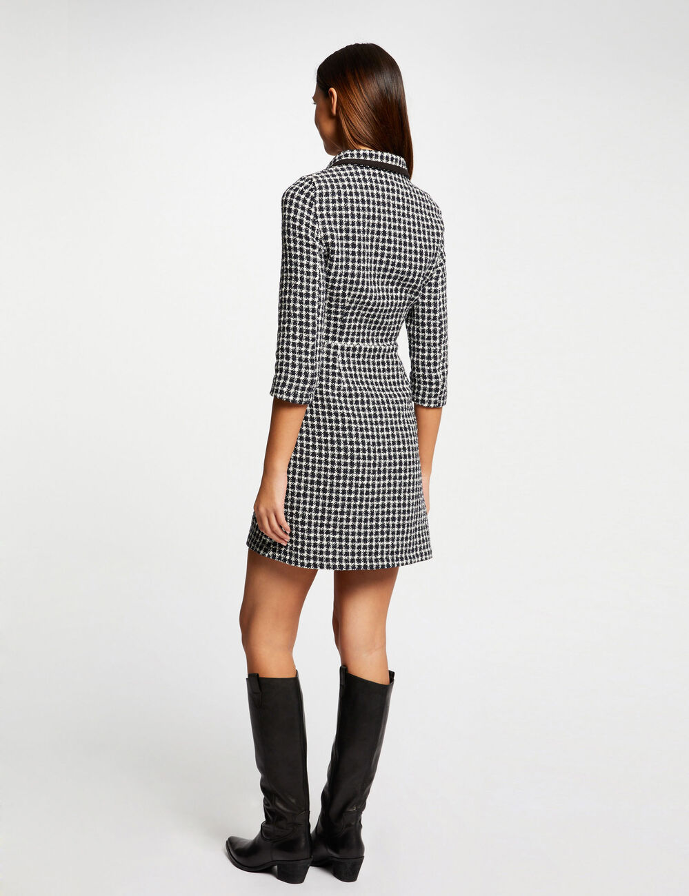 Robes manches 3/4 boutonnée à l'avant marine femme