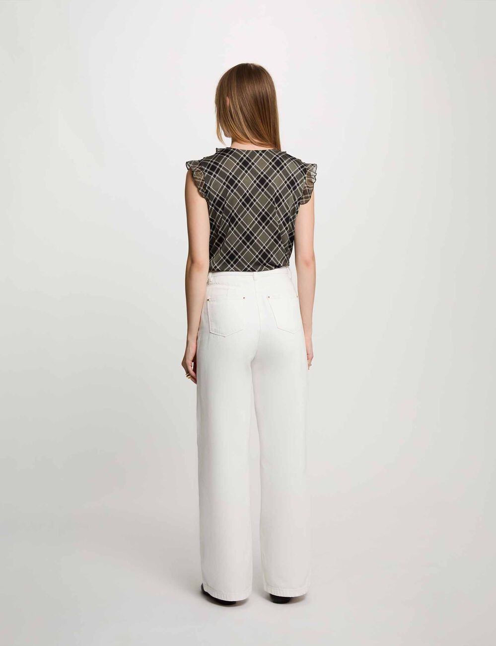 Chemise sans manches &agrave; carreaux multicolore femme