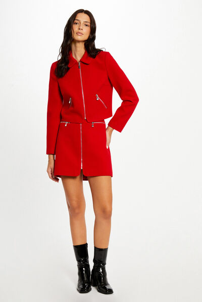 Jupe droite zippée rouge femme